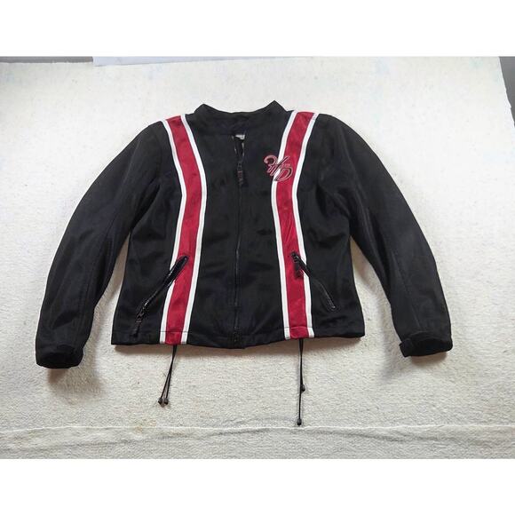 Harley-Davidson Women’s Mesh Motorcycle Jacket Black Red Striped Sport MC Zip Up - Picture 1 of 4